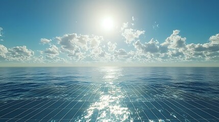 Sunny ocean horizon grid, cloudscape, summer day, travel