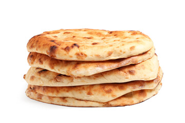 Stack of tasty lavash on white background