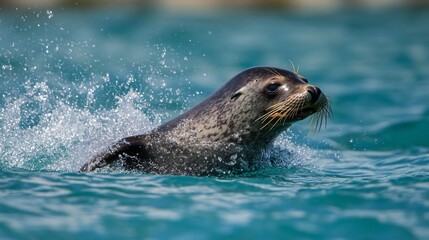 Obraz premium Seal surfacing ocean water wildlife nature