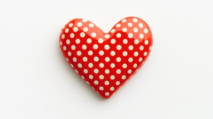 A red heart-shaped object with white polka dots, symbolizing love and affection.