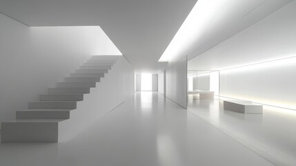 Obraz premium Minimalist White Interior Staircase Hallway Design