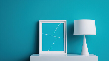 sadness, A cracked photograph frame rests on a bedside table, capturing a moment of nostalgia and imperfection in a cozy setting.
