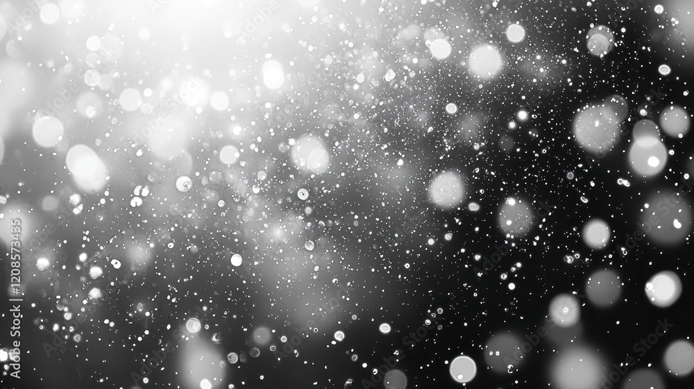 Poster abstract monochrome background with bokeh lights and snow.
