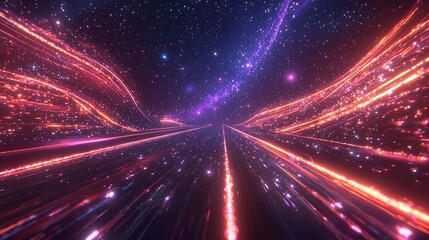 A breathtaking cosmic highway with luminous nebulae on either side, stars twinkling above, and galaxies visible in the distance.