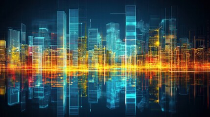 Fototapeta premium Digital Cityscape Reflecting Neon Lights at Night