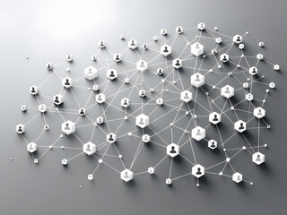 Interconnected network of people icons, representing a digital social community and connections.