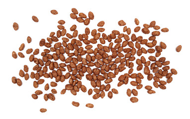 Chocolate rice flakes flying isolated on white