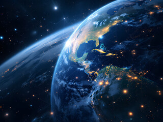 Obraz premium Sunrise over Earth's horizon from space.