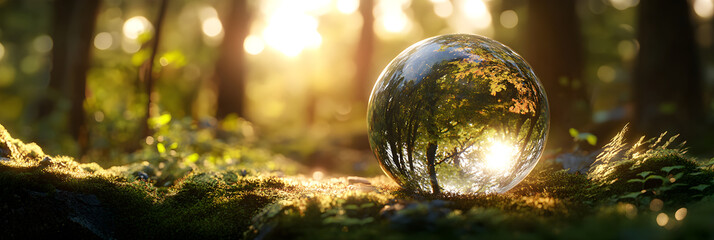 Ethereal Marble in Serene Natural Forest Landscape Reflecting Light and Color