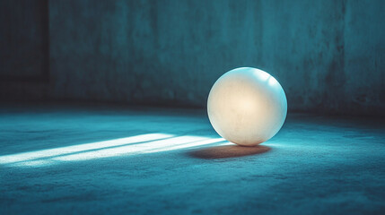A solitary sphere of light casting a gradient shadow across a smooth surface evokes themes of order within chaos, minimalism, creativity, duality, and modern conceptual depth with a bright tone

