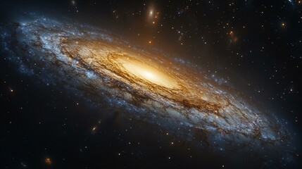 Fototapeta premium A distant galaxy surrounded by glowing nebulae, with bright, vivid colors and light waves rippling through space. 231