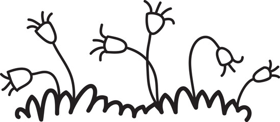 Hand Drawn Grass With Flowers Lined