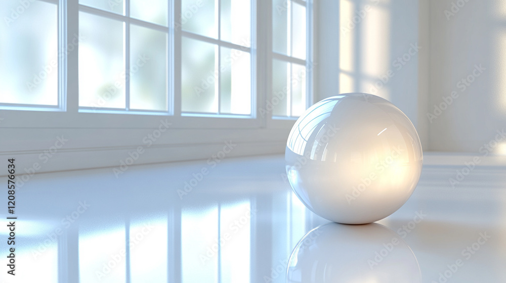 Poster a solitary sphere of light casting a gradient shadow across a smooth surface evokes themes of order 