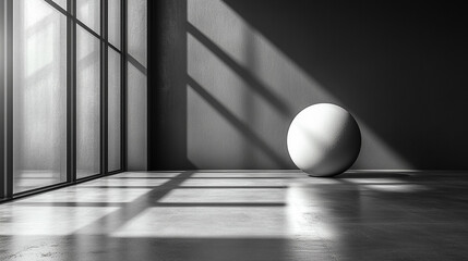 A solitary sphere of light casting a gradient shadow across a smooth surface evokes themes of order within chaos, minimalism, creativity, duality, and modern conceptual depth with a bright tone

