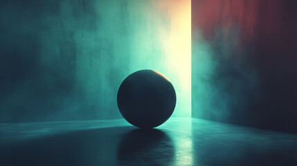 A solitary sphere of light casting a gradient shadow across a smooth surface evokes themes of order within chaos, minimalism, creativity, duality, and modern conceptual depth with a bright tone

