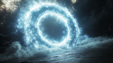 A giant floating clock in space, with its hands pointing towards distant constellations, surrounded by swirling star clouds. 432