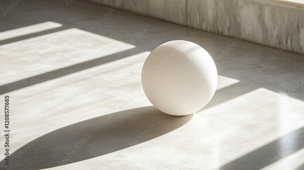 Poster a solitary sphere of light casting a gradient shadow across a smooth surface evokes themes of order 