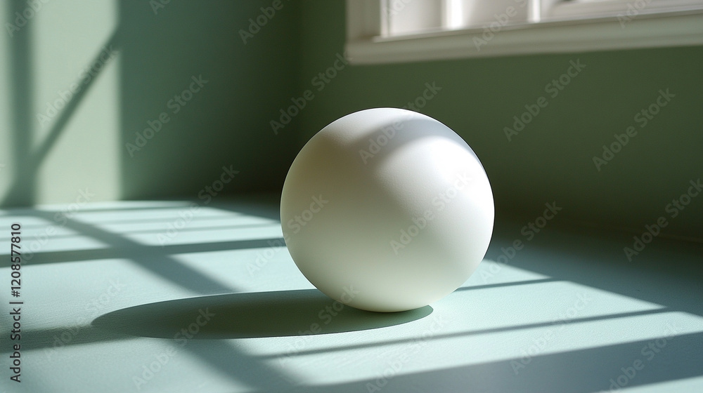 Poster a solitary sphere of light casting a gradient shadow across a smooth surface evokes themes of order 
