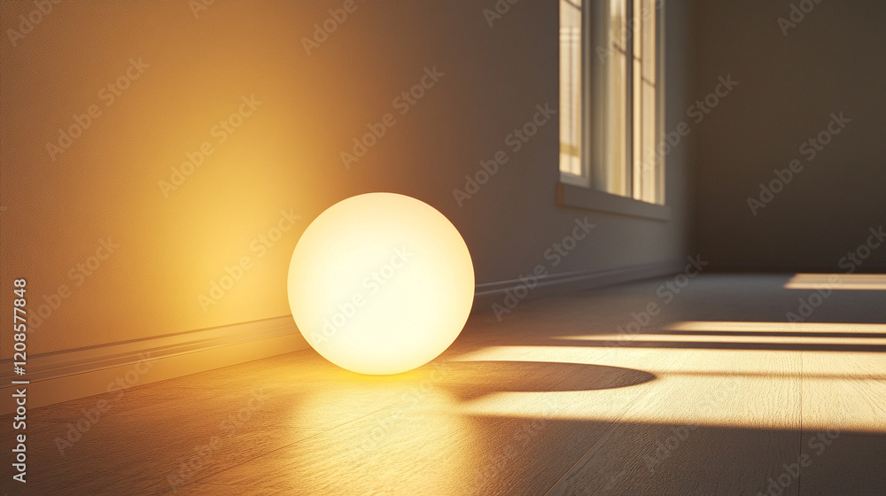 Poster a solitary sphere of light casting a gradient shadow across a smooth surface evokes themes of order 