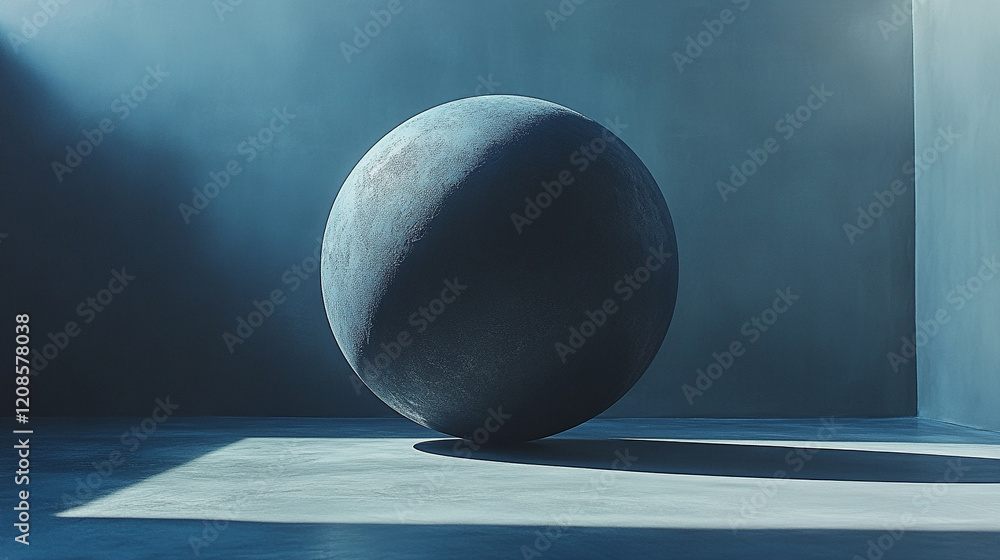 Poster a solitary sphere of light casting a gradient shadow across a smooth surface evokes themes of order 
