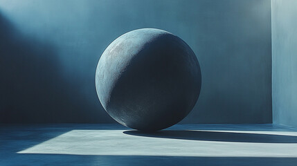 A solitary sphere of light casting a gradient shadow across a smooth surface evokes themes of order within chaos, minimalism, creativity, duality, and modern conceptual depth with a bright tone

