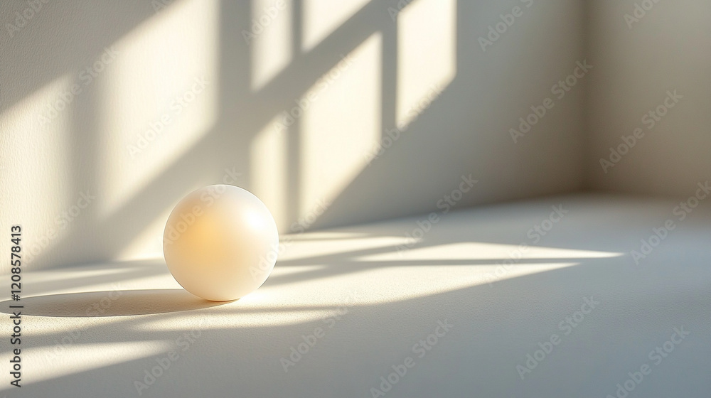 Poster a solitary sphere of light casting a gradient shadow across a smooth surface evokes themes of order 
