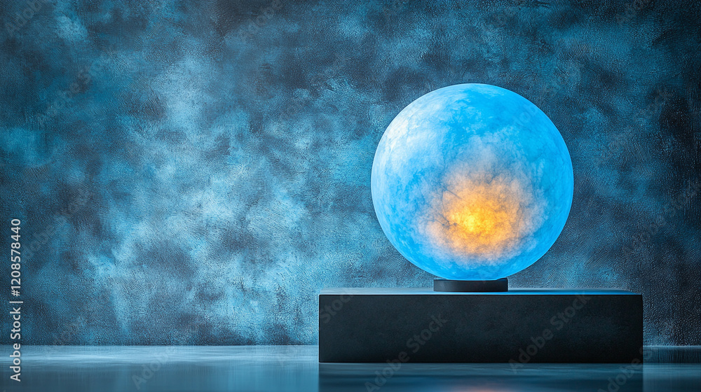 Poster a solitary sphere of light casting a gradient shadow across a smooth surface evokes themes of order 