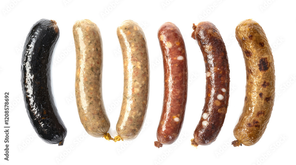 Poster fried sausages collection on a transparent background generative ai