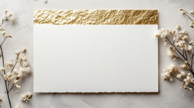 Blank wedding invitation with gold foil and luxurious texture