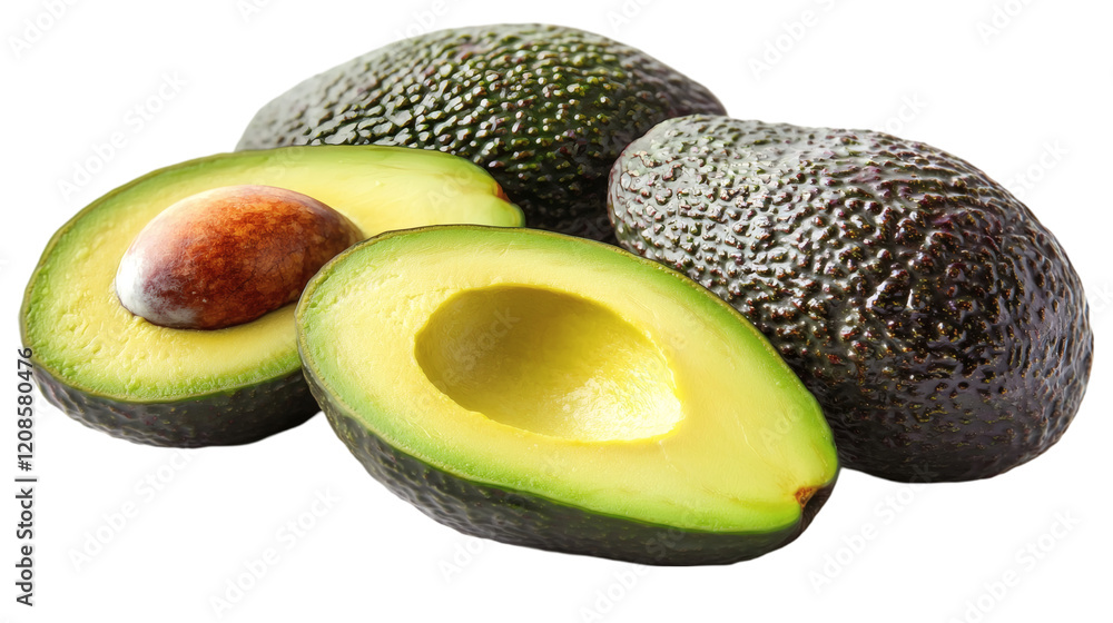 Aufkleber isolated of a perfectly ripened avocado with vibrant green highlights on its textured skin displayed