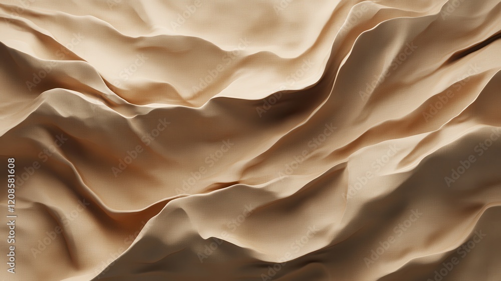 Poster abstract beige fabric with soft folds creating a wavy texture