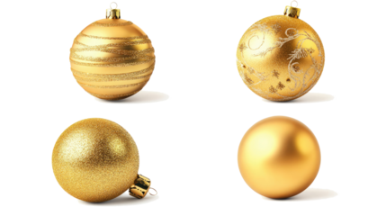 Gold Glitter Xmas Balls on Clear Backdrop Generative AI