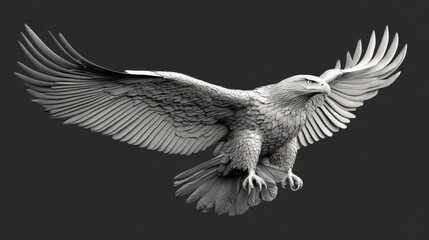 Fototapeta premium Majestic eagle in mid-flight captured in detailed black and white art