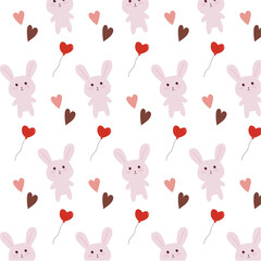 バレンタインカラーのシンプルかわいいうさぎのシームレスパターン