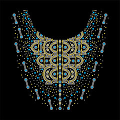 Rhinestone applique collar design for t-shirt or blouse hot-fix transfer. Abstract beautiful glitter applique rhinestone motif.