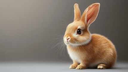 Obraz premium Cute brown rabbit on gray background for easter and spring decor