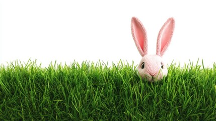 Fototapeta premium Easter bunny peeking through lush green grass for spring festivities