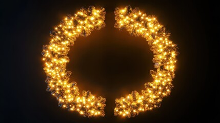 Glowing circular light arrangement with pine elements on dark background