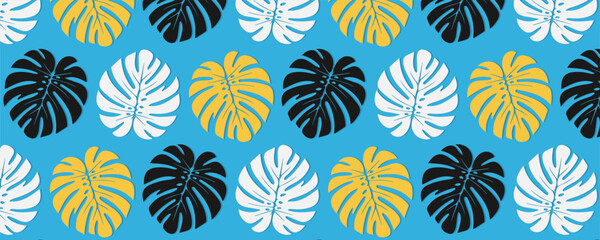collection of colorful tropical seamless pattern. nature floral abstract background with monstera leaves.