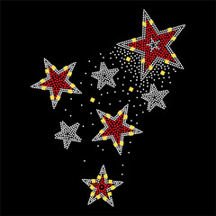 Rhinestone applique collar design for t-shirt or blouse hot-fix transfer. Abstract beautiful glitter applique rhinestone motif.