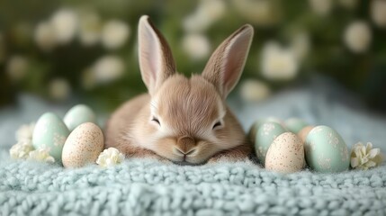 Newborn easter bunny and eggs digital backdrop for spring celebration