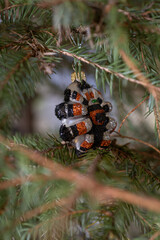 Christmas glass decoration spider on a spruce.

