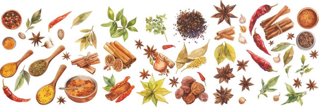 indian spices watercolor clipart