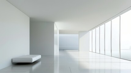 Obraz premium An interior shot of a minimalist apartment with sleek furniture, large windows, and natural light.