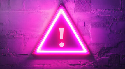 Triangle sign, warning exclamation sign, neon glowing symbol