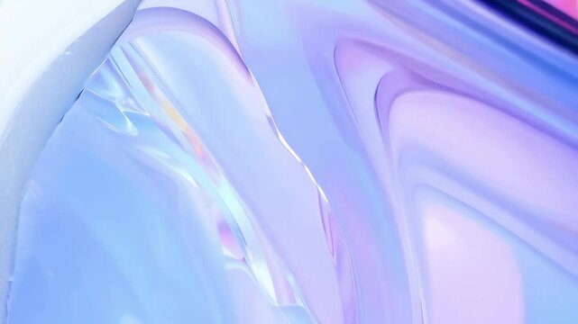 Smooth glass shapes morphing, evolving and transforming in a seamless loop with iridescent pastel colors