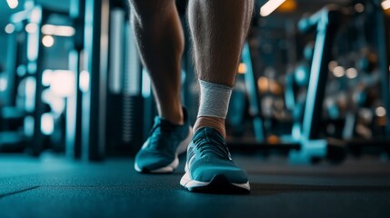 Fototapeta premium Man's Injured Ankle in Gym, Teal Lighting