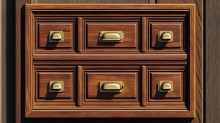 Fototapeta premium Wooden drawer organizer with brass handles and decorative paneling