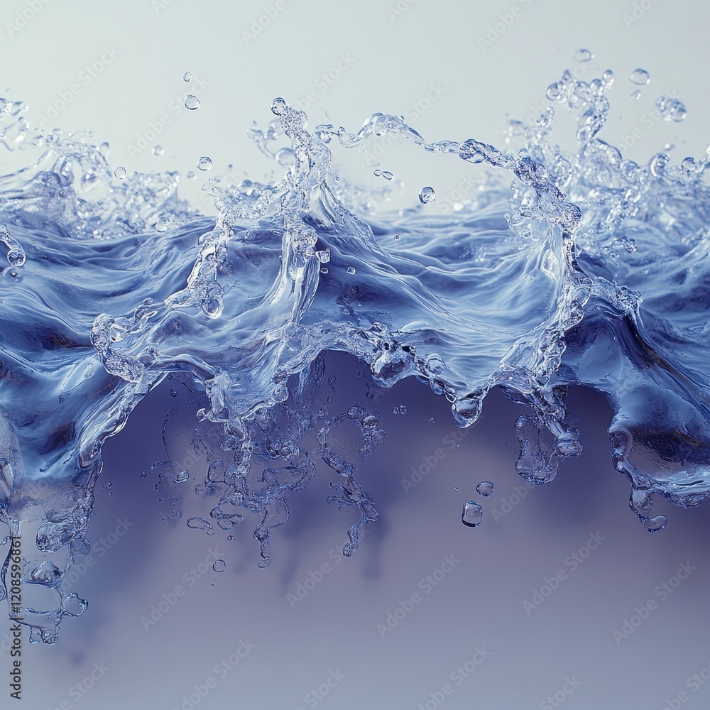 Poster close-up of a dynamic wave with splashing water droplets.