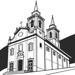 church building outline vector transparent background